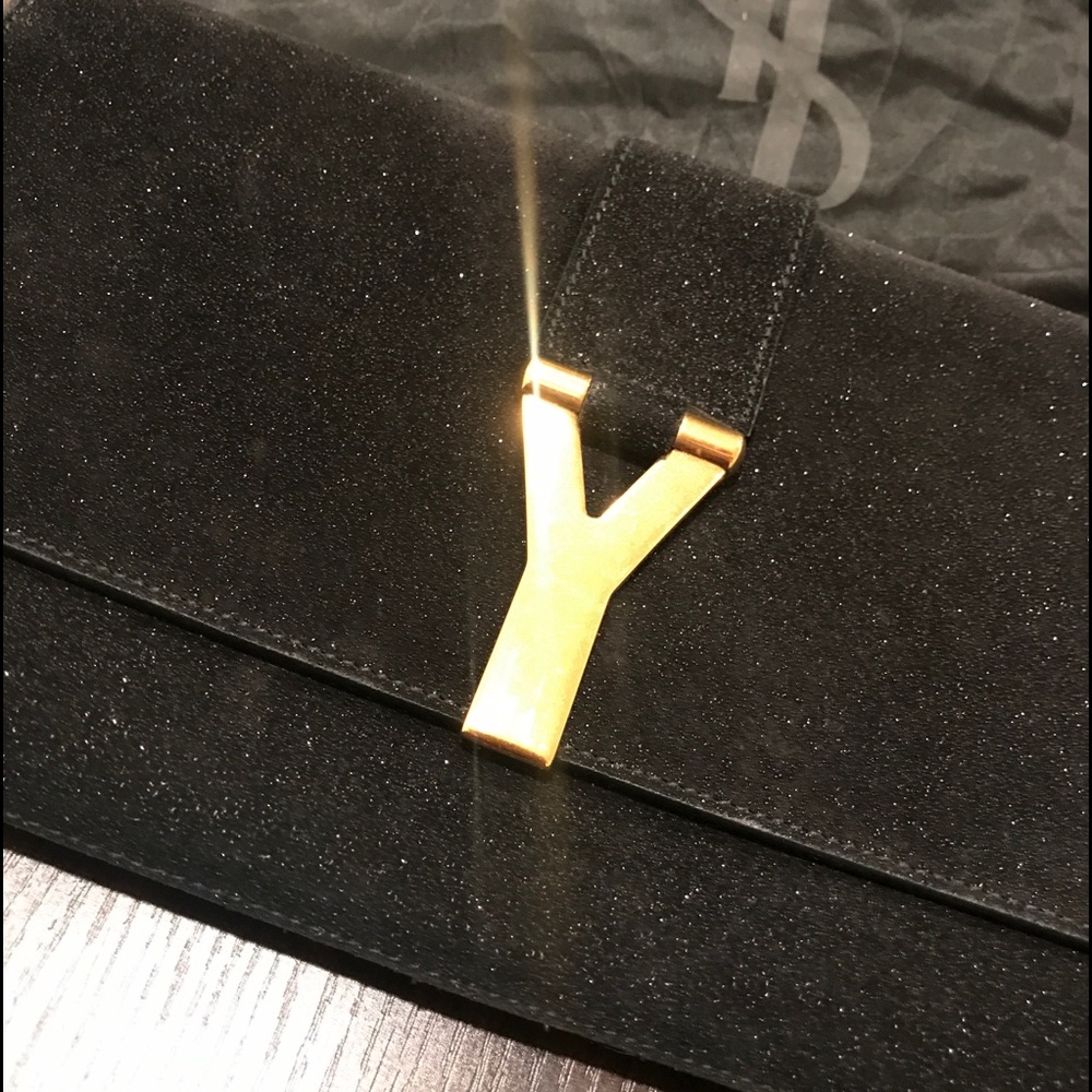Saint Laurent black glitter clutch